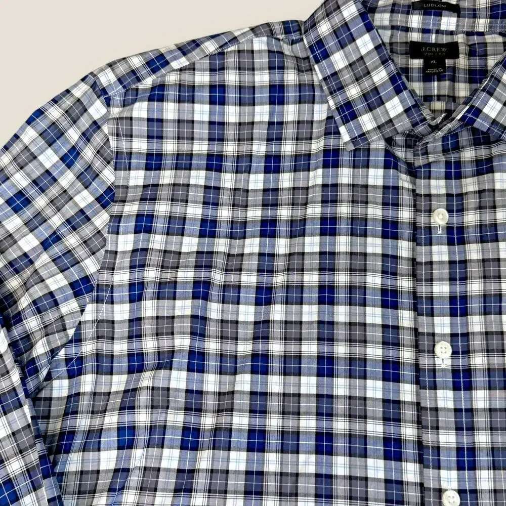J. Crew Ludlow Plaid Long Sleeve Button Up Shirt Men Size XL 2 Ply Cotton Blue